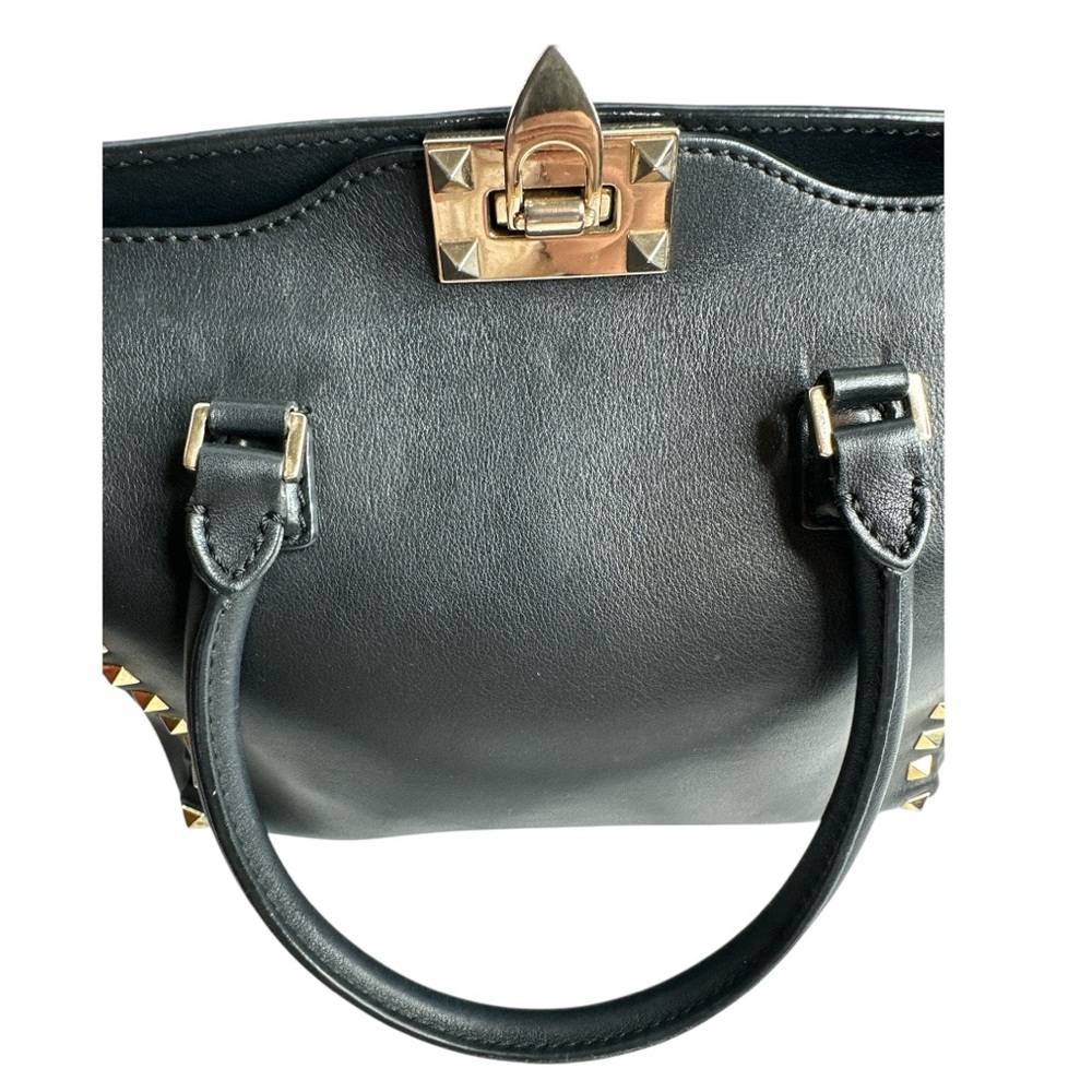 VALENTINO GARAVANI Grained Calfskin Small Rockstud Tote Black ~Authentic - Picture 13 of 14